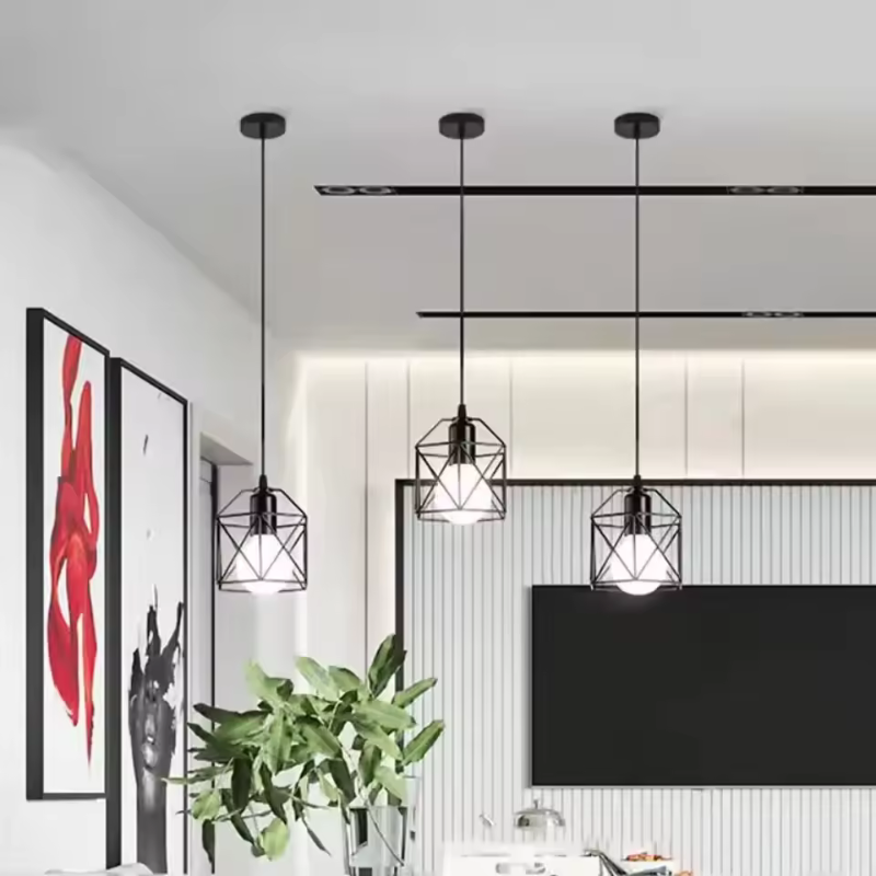 Minimalist Black Cage Pendant Light