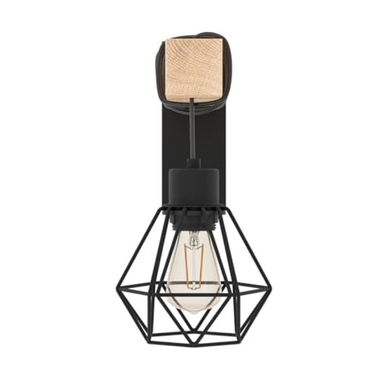 Industrial Wood & Black Wall Light