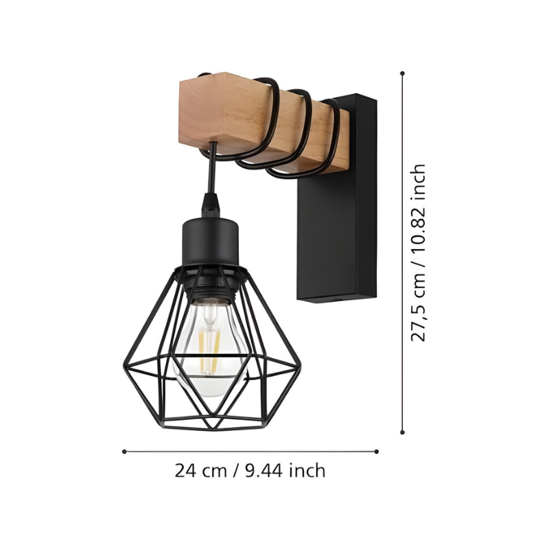 Industrial Wood & Black Wall Light
