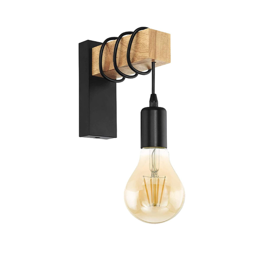 Vintage Industrial Wall Lamp With Wooden Decor