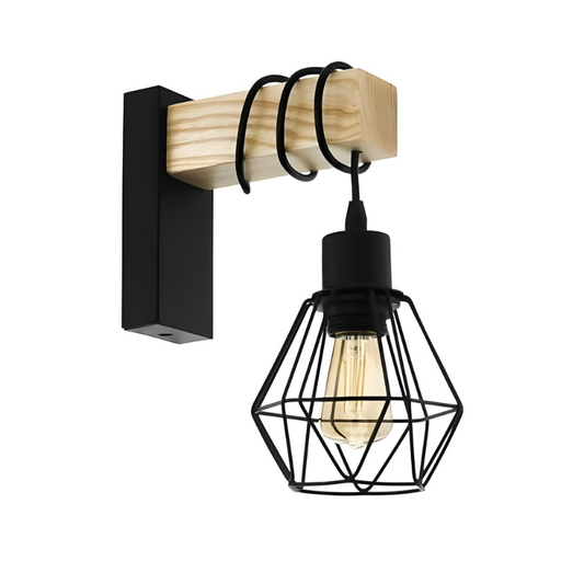 Industrial Wood & Black Wall Light