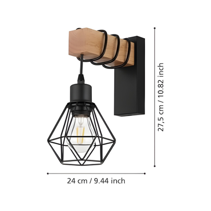 Industrial Wood & Black Wall Light